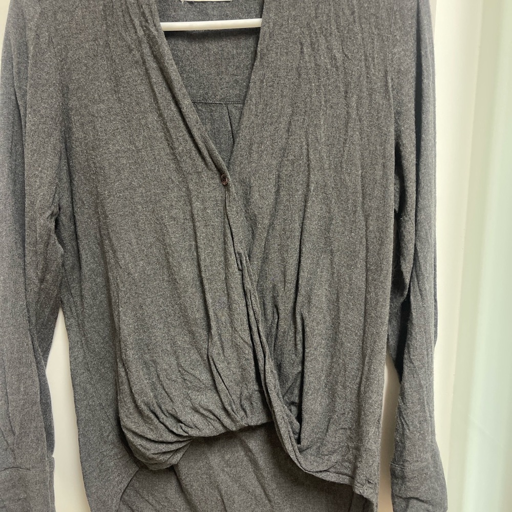 Bella Dahl Gray Twist Draped Front Long Sleeve Top XS